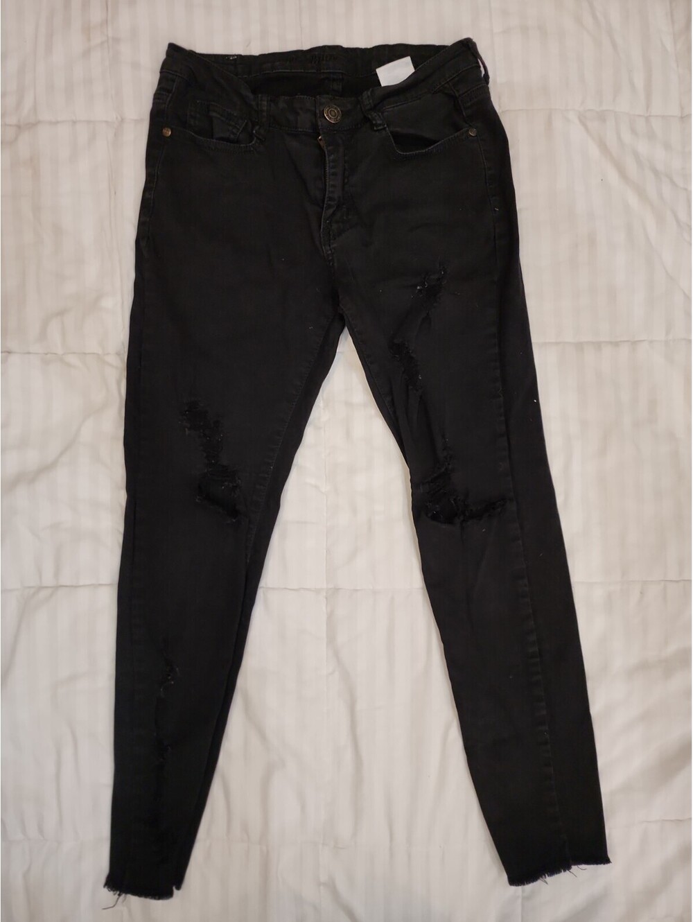 Machine Black Distressed Skinny Jeans Cotton Blend Denim Slim Fit 5-Pocket Women